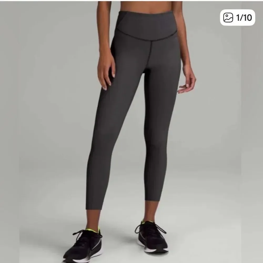 Lululemon Base Pace High Rise Tight Legging Two Toned Ribbed Black Womens 8